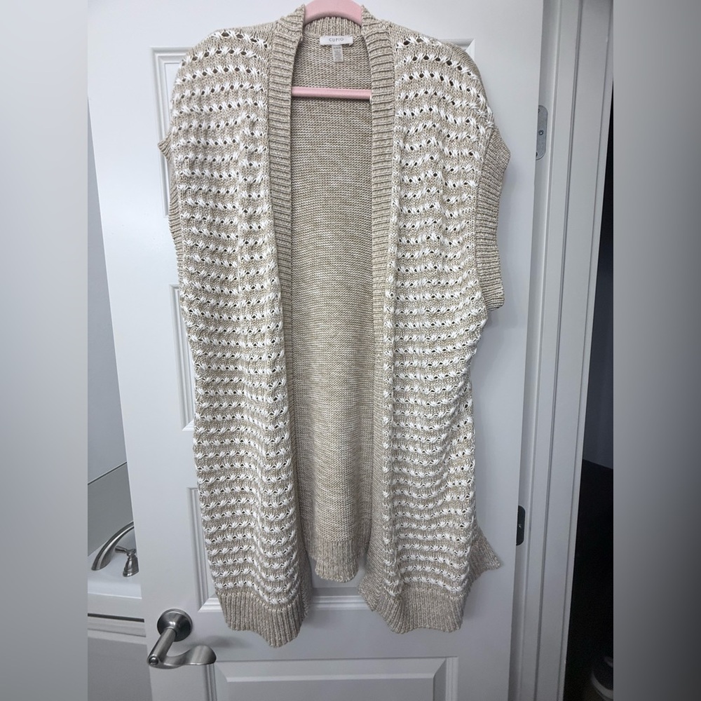 Cupio Cream and Beige Open-Front Cardigan